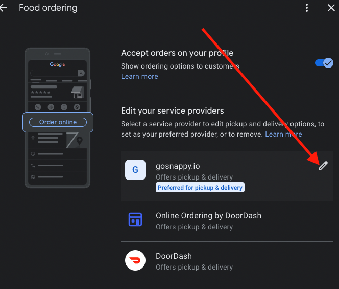 How to set Snappy as preferred online ordering & delivery partner on Google